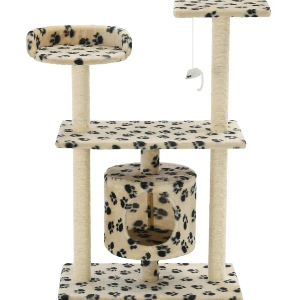 vidaXL Rascador para gatos con poste de sisal 95 cm huellas beige Beige con huellas de patas Discount