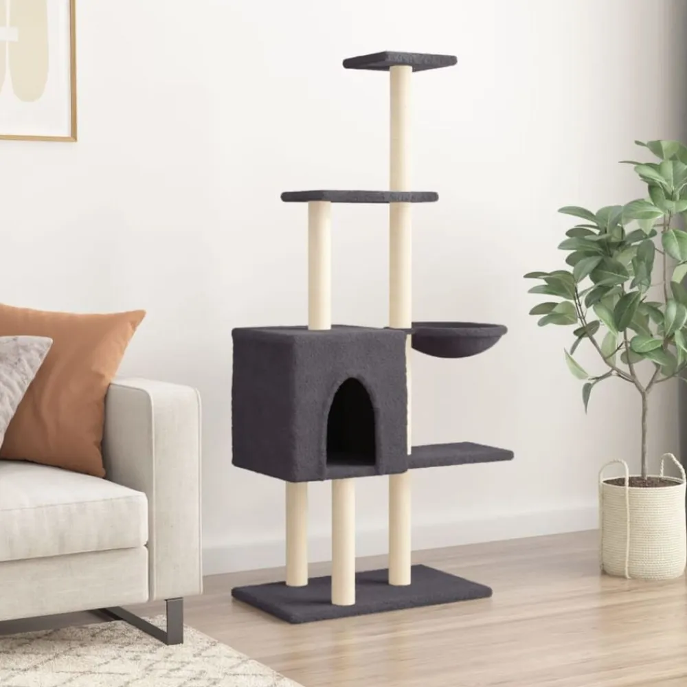 vidaXL Rascador para gatos con postes de sisal 145 cm Gris oscuro Sale