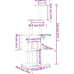 vidaXL Rascador para gatos con postes de sisal 145 cm Gris oscuro Sale