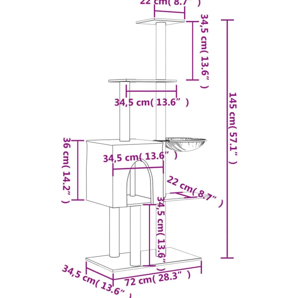 vidaXL Rascador para gatos con postes de sisal 145 cm Gris oscuro Sale
