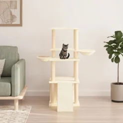 vidaXL Rascador para gatos con postes de sisal color 133 cm Crema Clearance
