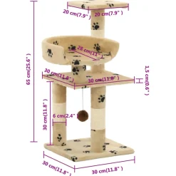 vidaXL Rascador para gatos poste de sisal 65 cm huellas beige Amarillo con huellas Hot