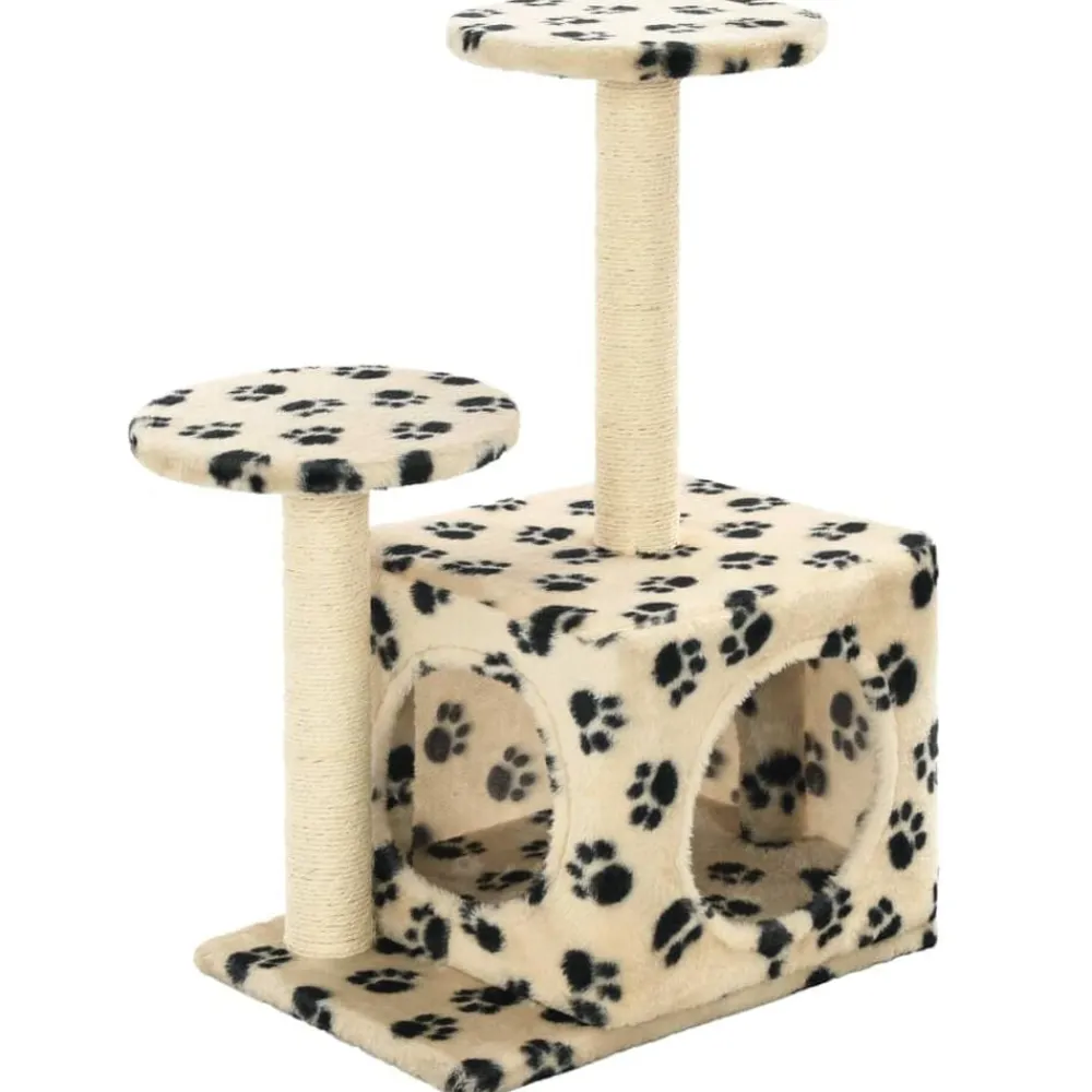 vidaXL Rascador para gatos con poste de sisal huellas beige 60 cm Beige con huellas de patas Hot
