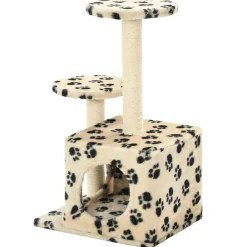 vidaXL Rascador para gatos con poste de sisal huellas beige 60 cm Beige con huellas de patas Hot