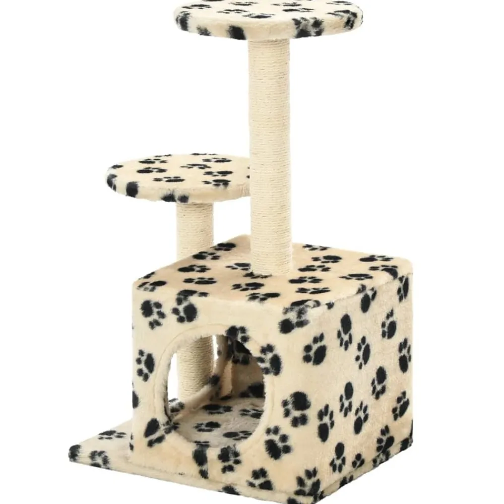 vidaXL Rascador para gatos con poste de sisal huellas beige 60 cm Beige con huellas de patas Hot