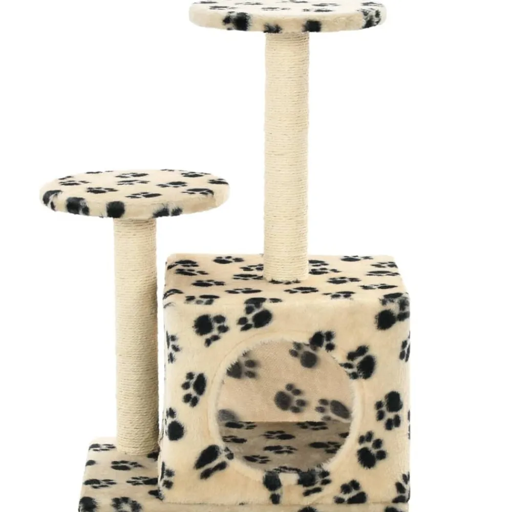 vidaXL Rascador para gatos con poste de sisal huellas beige 60 cm Beige con huellas de patas Hot