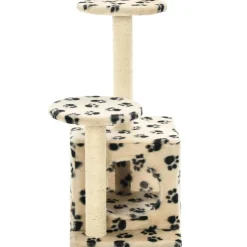 vidaXL Rascador para gatos con poste de sisal huellas beige 60 cm Beige con huellas de patas Hot