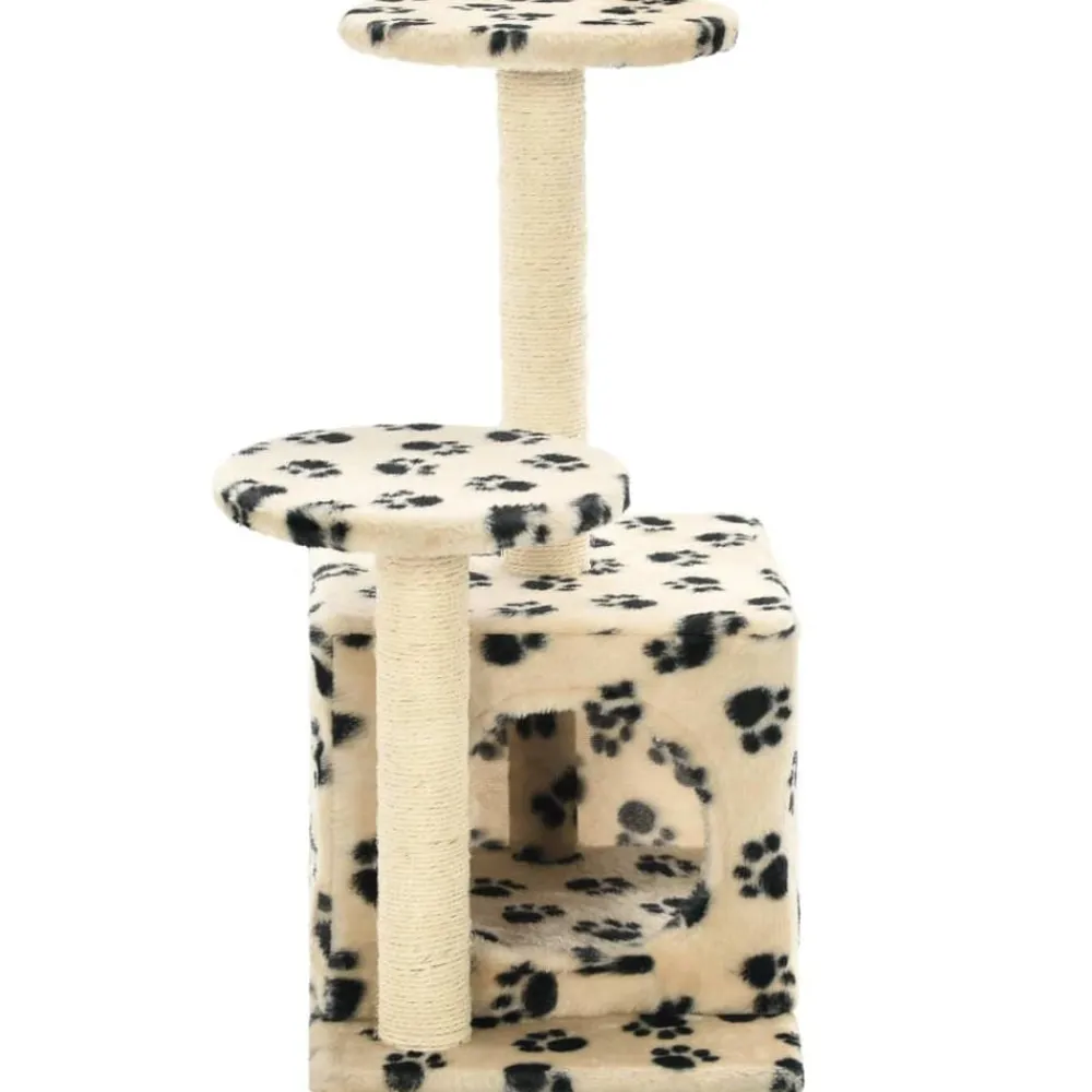 vidaXL Rascador para gatos con poste de sisal huellas beige 60 cm Beige con huellas de patas Hot