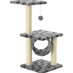 vidaXL Rascador para gatos con poste de sisal 65 cm huellas gris Gris con huellas de patas New
