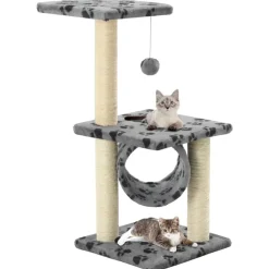 vidaXL Rascador para gatos con poste de sisal 65 cm huellas gris Gris con huellas de patas New
