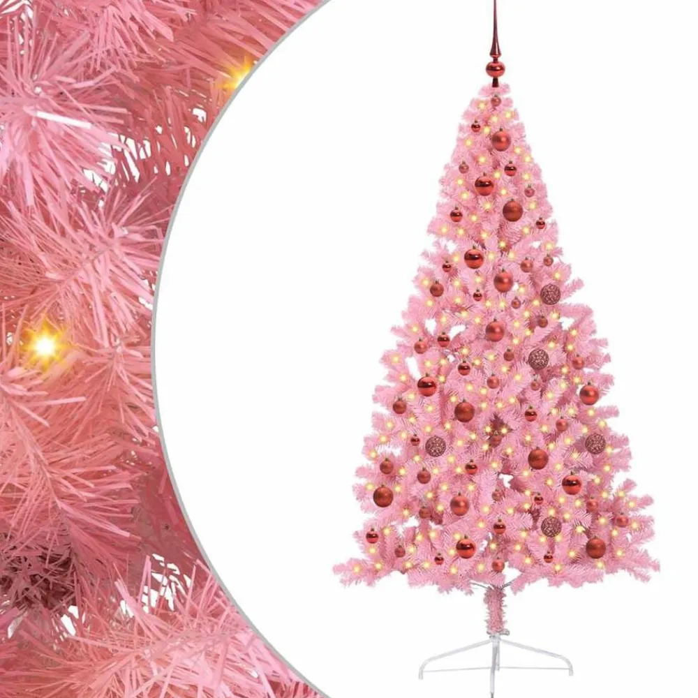 vidaXL Árbol de Navidad Artificial Preiluminado 180 cm PVC Rosa