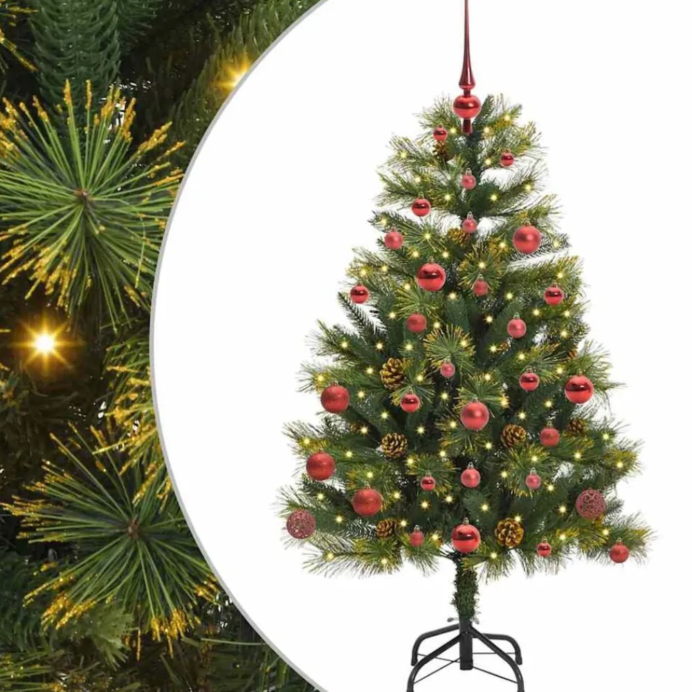 vidaXL Decoración-Árbol de Navidad artificial con ramas plegables y conos 150 cm