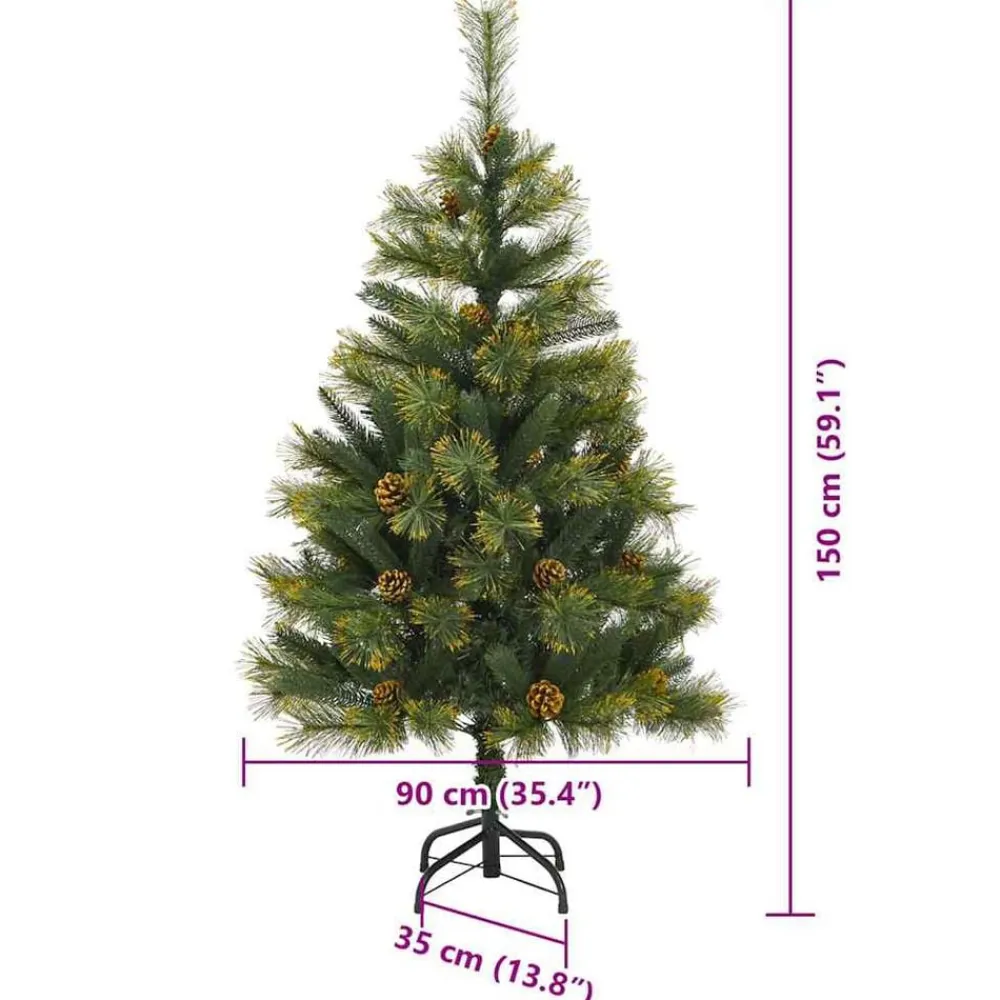 vidaXL Decoración-Árbol de Navidad artificial con ramas plegables y conos 150 cm