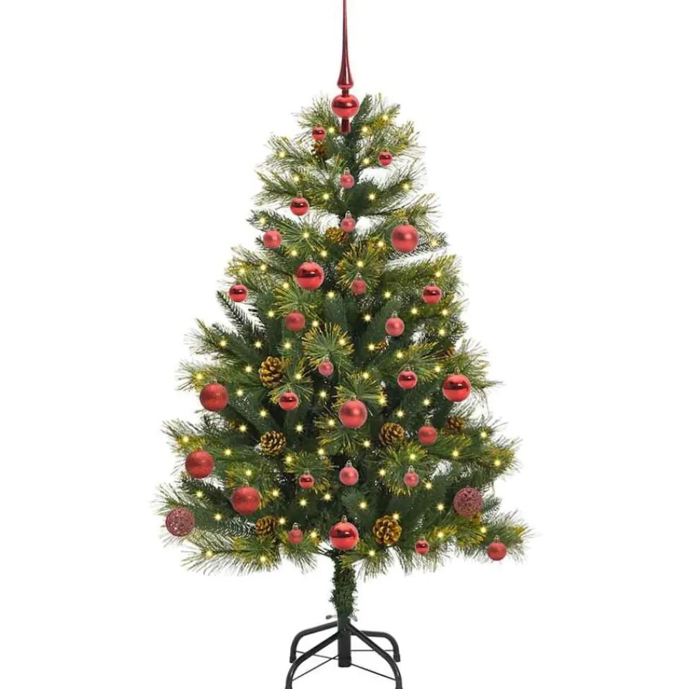 vidaXL Decoración-Árbol de Navidad artificial con ramas plegables y conos 150 cm