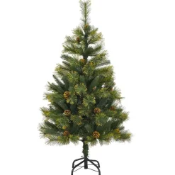 vidaXL Decoración-Árbol de Navidad artificial con ramas plegables y conos 150 cm