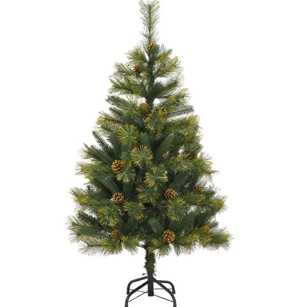 vidaXL Decoración-Árbol de Navidad artificial con ramas plegables y conos 150 cm