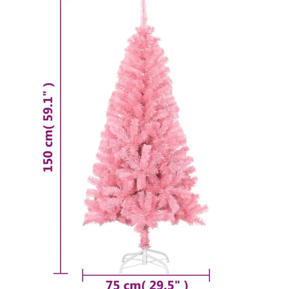 vidaXL Árbol de Navidad artificial con soporte PVC 150 cm Rosa Outlet