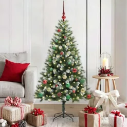 vidaXL Decoración-Árbol de Navidad Artificial Plegable con Nieve Esponjosa 150 cm