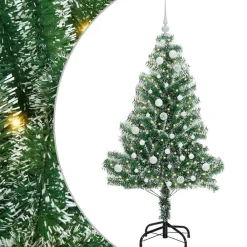 vidaXL Decoración-Árbol de Navidad Artificial Nevado con Luz LED Verde y 150 cm