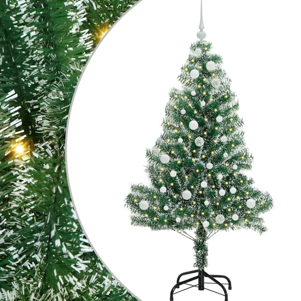 vidaXL Decoración-Árbol de Navidad Artificial Nevado con Luz LED Verde y 150 cm
