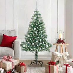 vidaXL Decoración-Árbol de Navidad Artificial Nevado con Luz LED Verde y 150 cm