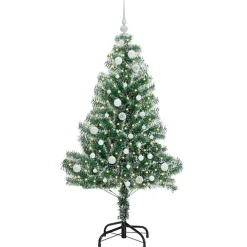 vidaXL Decoración-Árbol de Navidad Artificial Nevado con Luz LED Verde y 150 cm