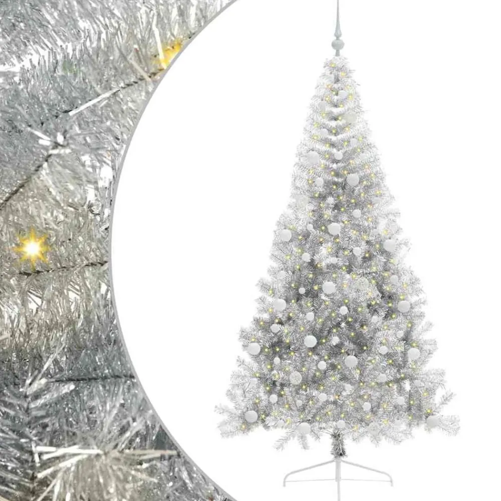 vidaXL Árbol de Navidad Artificial Preiluminado 210 cm PET Plateado Outlet