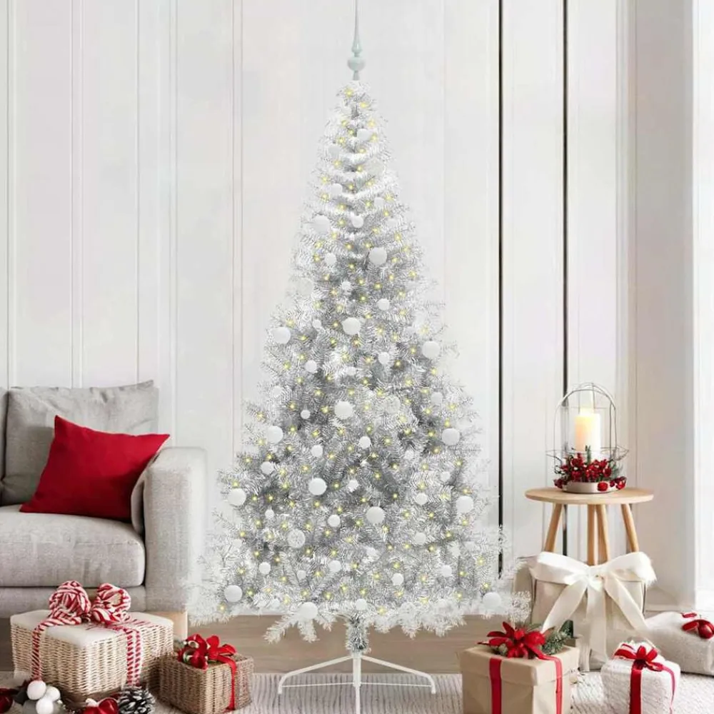 vidaXL Árbol de Navidad Artificial Preiluminado 210 cm PET Plateado Outlet
