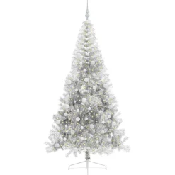 vidaXL Árbol de Navidad Artificial Preiluminado 210 cm PET Plateado Outlet