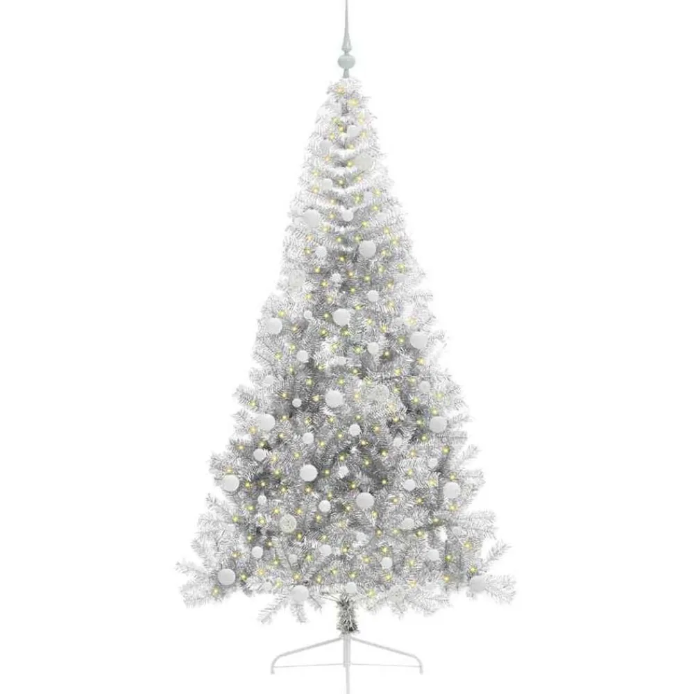 vidaXL Árbol de Navidad Artificial Preiluminado 210 cm PET Plateado Outlet