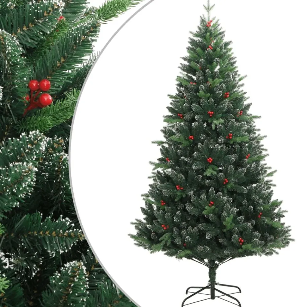 vidaXL Decoración-Árbol de Navidad artificial con bisagras y frutos rojos 120 cm