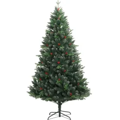 vidaXL Decoración-Árbol de Navidad artificial con bisagras y frutos rojos 120 cm