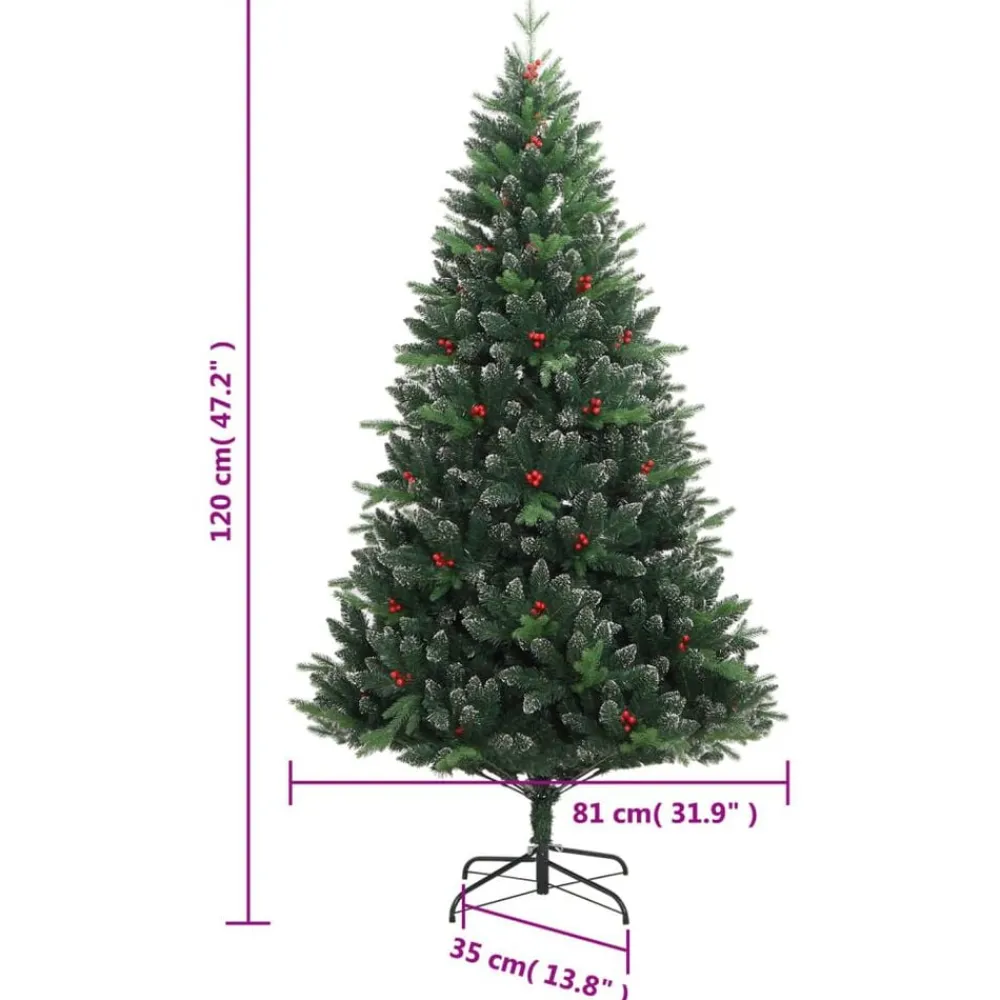 vidaXL Decoración-Árbol de Navidad artificial con bisagras y frutos rojos 120 cm