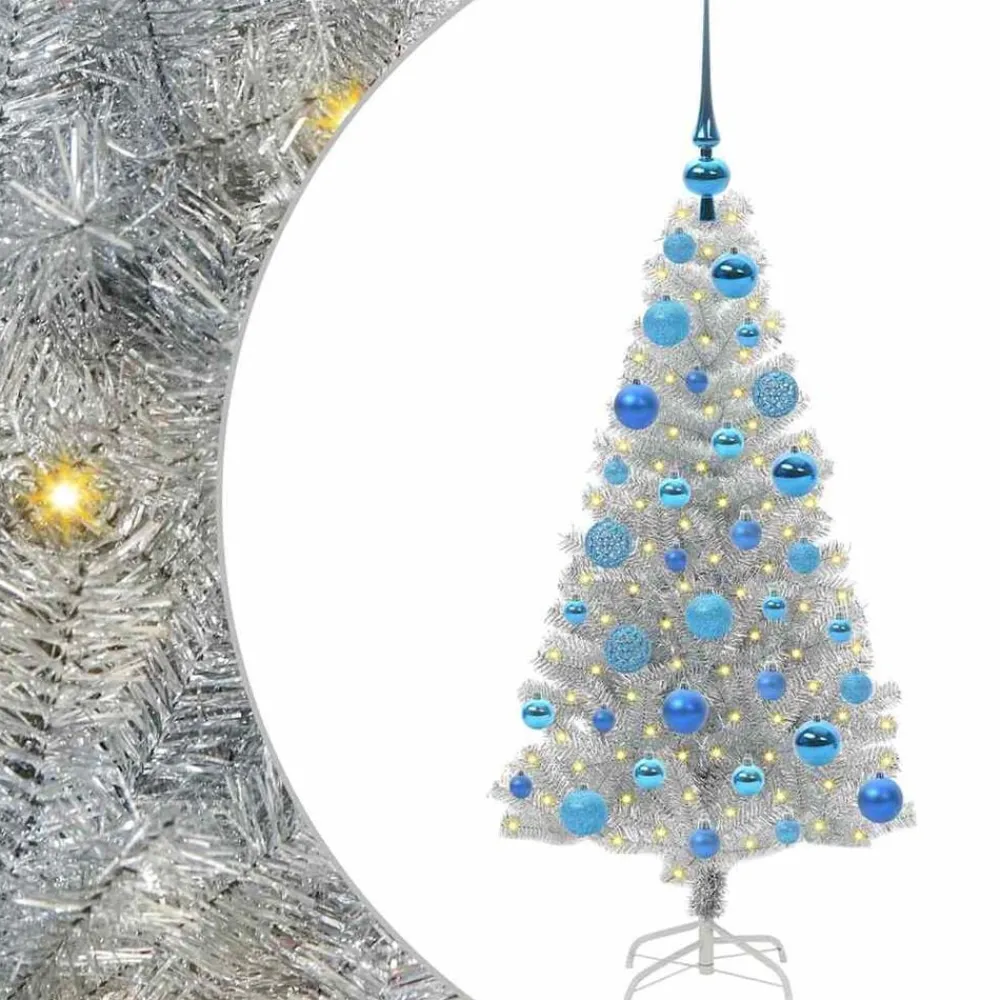 vidaXL Árbol de Navidad con 150 LED con soporte 120 cm PET Plateado Best