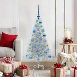 vidaXL Árbol de Navidad con 150 LED con soporte 120 cm PET Plateado Best