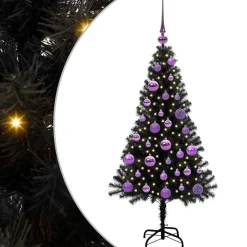 vidaXL Árbol de Navidad con 150 LED con soporte 120 cm PVC Negro Best