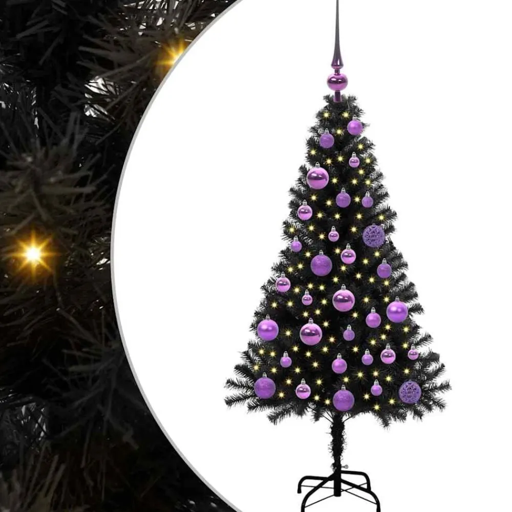vidaXL Árbol de Navidad con 150 LED con soporte 120 cm PVC Negro Best