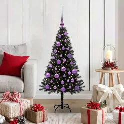 vidaXL Árbol de Navidad con 150 LED con soporte 120 cm PVC Negro Best