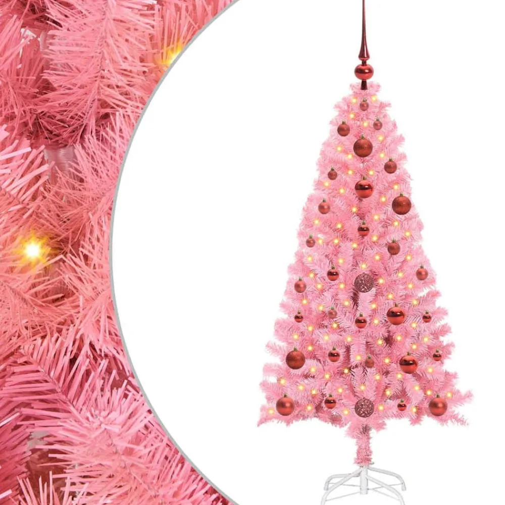 vidaXL Árbol de Navidad con 150 LED con soporte 120 cm PVC Rosa Online