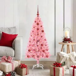 vidaXL Árbol de Navidad con 150 LED con soporte 120 cm PVC Rosa Online