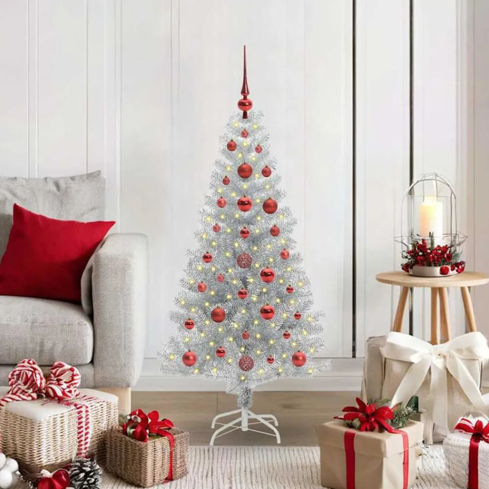 vidaXL Árbol de Navidad con 150 LED con soporte 120 cm PET Plateado
