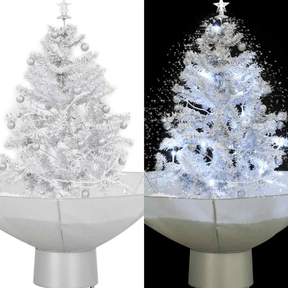 vidaXL Árbol de Navidad con nieve con base en paraguas 75 cm Blanco Sale