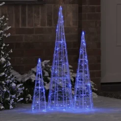 vidaXL Decoración-Árbol de Navidad con 90 LED 3 pcs 20 x 20 x 80 cm Acrílico