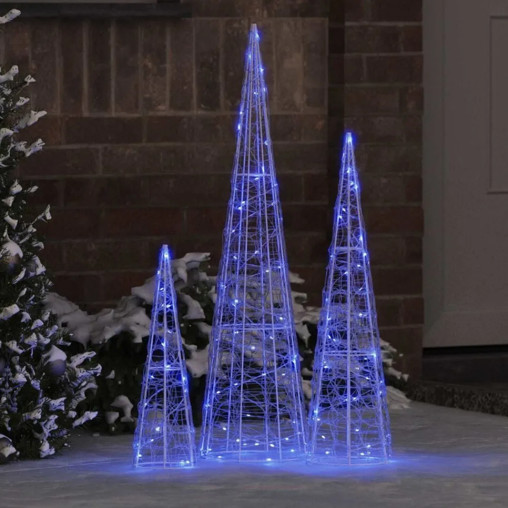 vidaXL Decoración-Árbol de Navidad con 90 LED 3 pcs 20 x 20 x 80 cm Acrílico