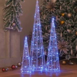 vidaXL Decoración-Árbol de Navidad con 90 LED 3 pcs 20 x 20 x 80 cm Acrílico