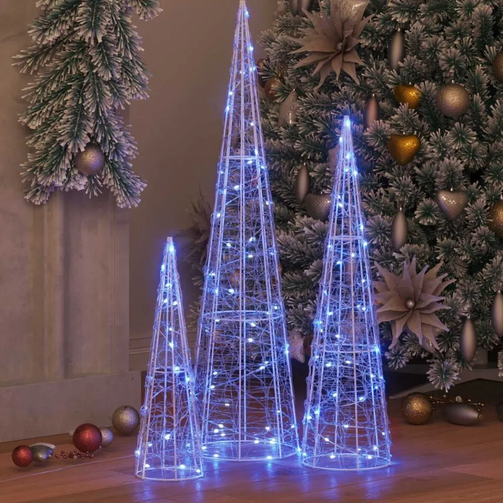 vidaXL Decoración-Árbol de Navidad con 90 LED 3 pcs 20 x 20 x 80 cm Acrílico