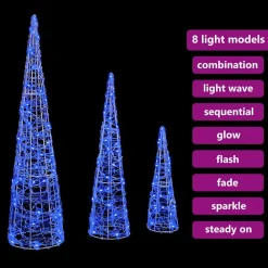 vidaXL Decoración-Árbol de Navidad con 90 LED 3 pcs 20 x 20 x 80 cm Acrílico