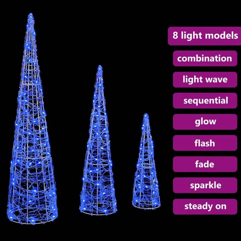 vidaXL Decoración-Árbol de Navidad con 90 LED 3 pcs 20 x 20 x 80 cm Acrílico