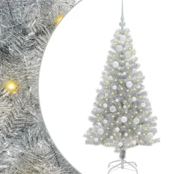 vidaXL Árbol de Navidad con 150 LED con soporte 120 cm PET Plateado New
