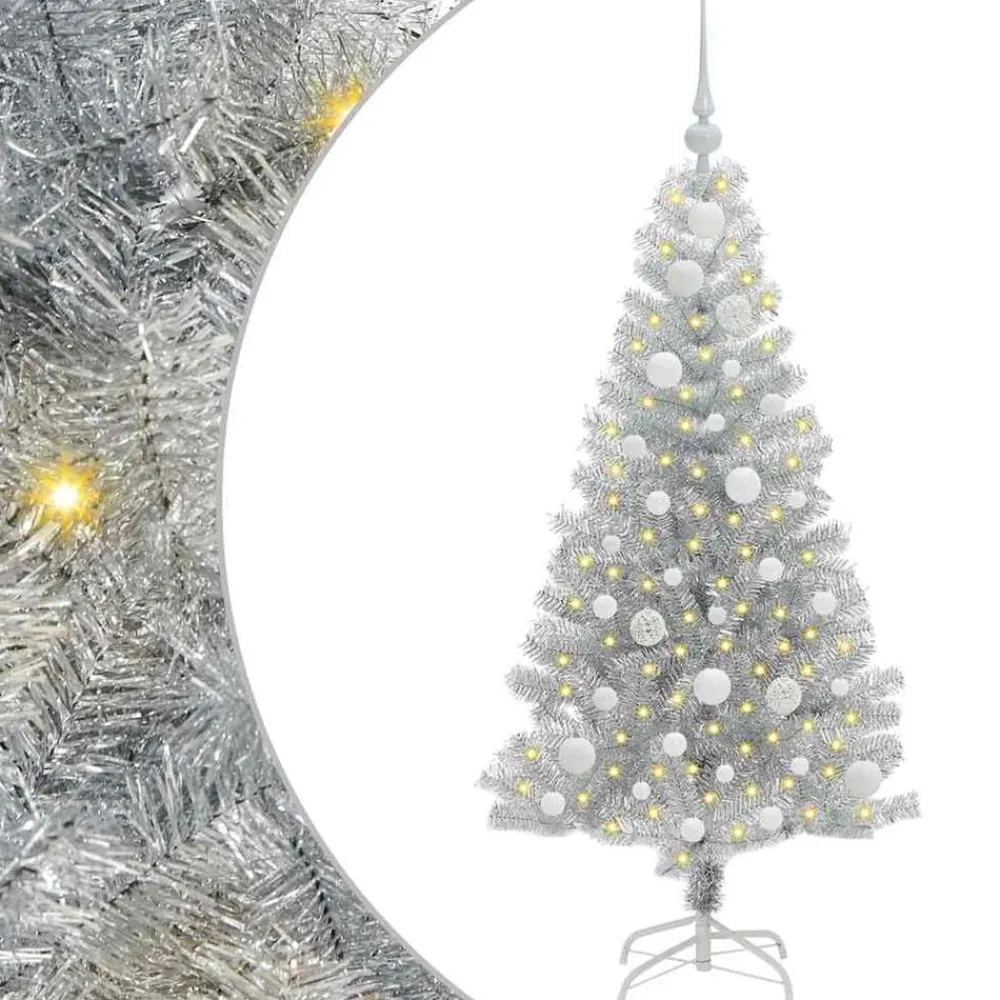 vidaXL Árbol de Navidad con 150 LED con soporte 120 cm PET Plateado New